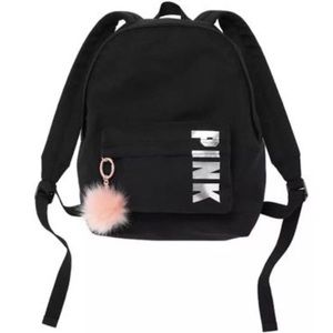 PINK mini backpack with logo and pom keychain NWT